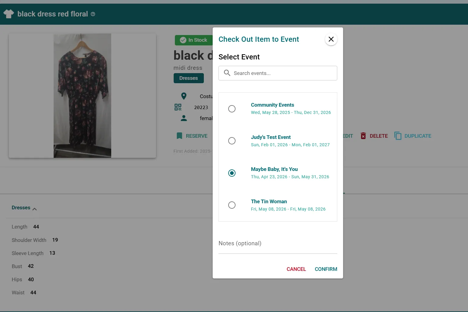 Costume assignment to actors interface