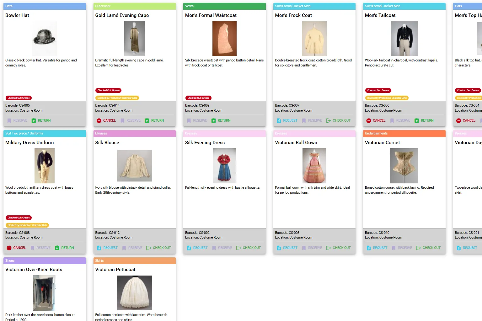 Costume photo gallery view