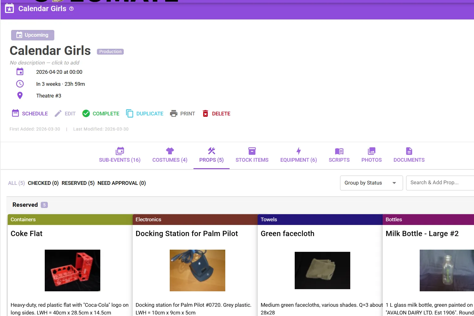 Production overview dashboard