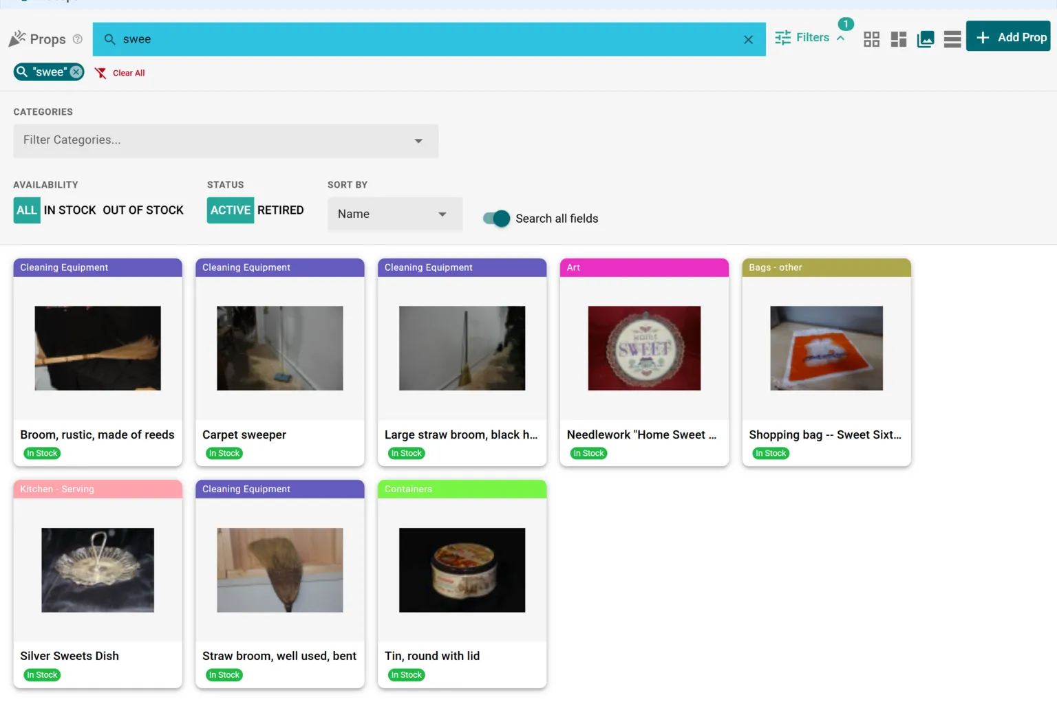 Advanced prop search with filters