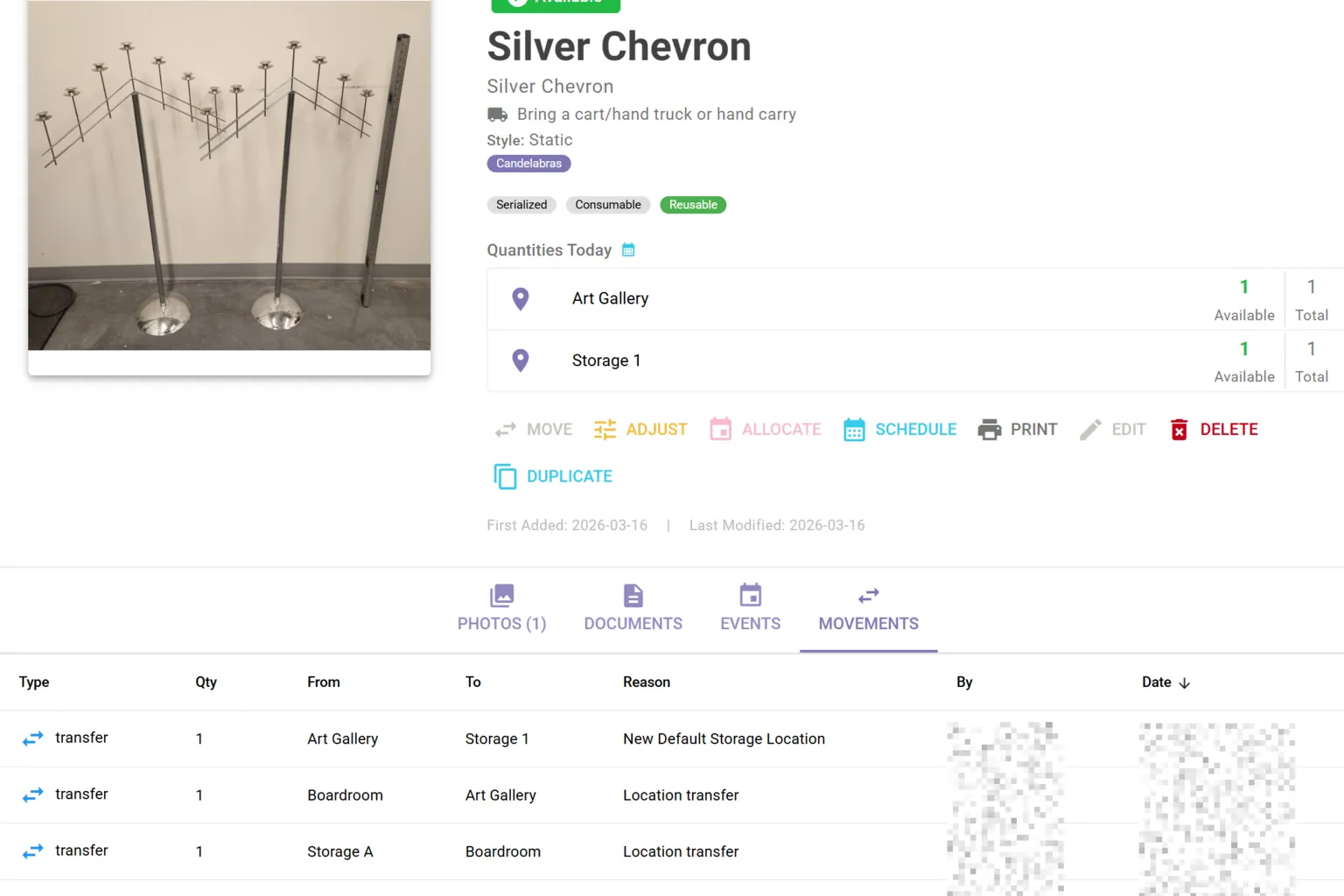 Stock movement audit trail